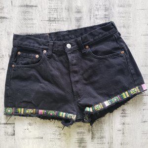 Levi 501 Black Ribbon Trim Denim Shorts